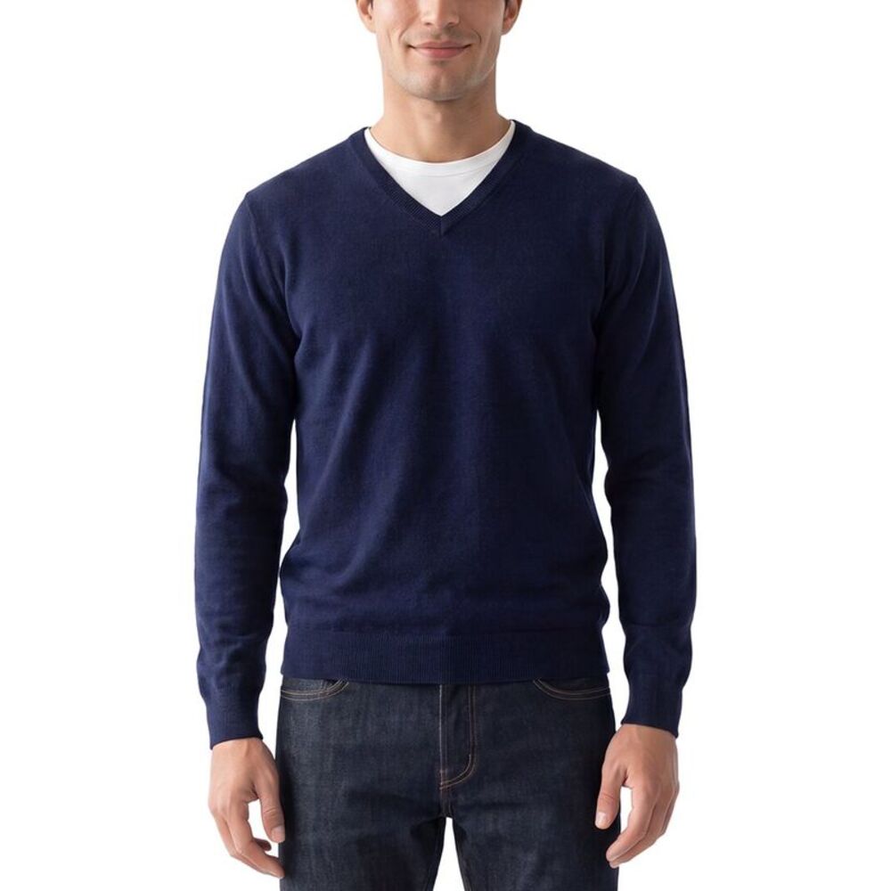 Forte Mens Cashmere 100% Cashmere V-Neck 100% Cashmere Sweater, Blue
